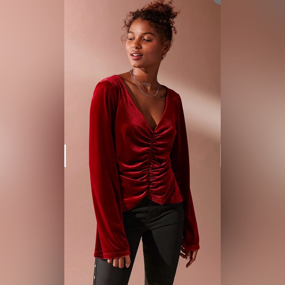 Urban Outfitters Medium‎ Red Velvet Cinched Detail Top Whimsigoth 90s Grunge